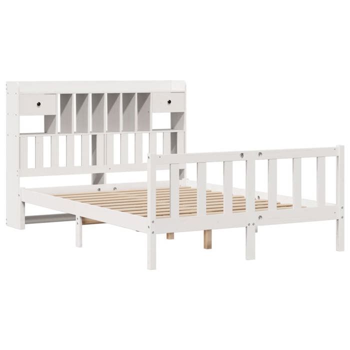 VidaXL Lit bibliothèque sans matelas blanc 140x200 cm bois pin massif, lit, meuble de chambre à coucher, lit avec rangement, 3321744