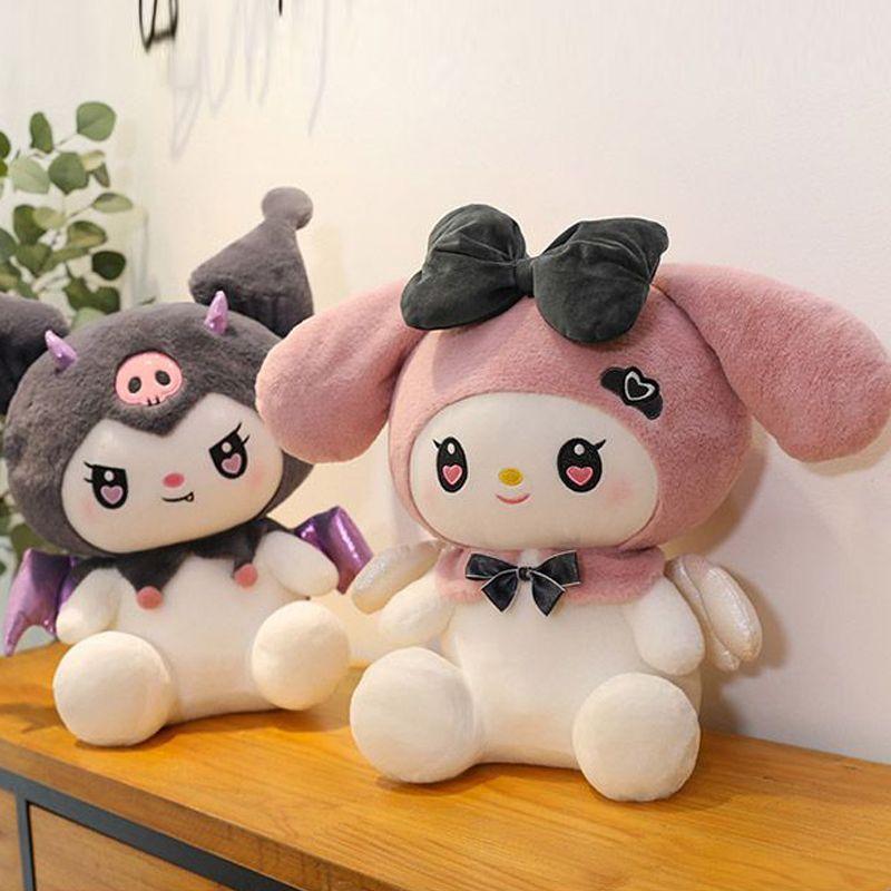 Licensed Sanrio Kuromi My Melody Plush Doll With Bow And Wing Fluffy Stuffed Cartoon Toy Soft Birthday Gift For Girls Anime Fans