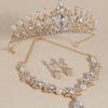 Elegant Evening Accessories Set Crystal Hair Crown Drop Earrings Pendant Necklace Wedding Headpiece for Daily Party