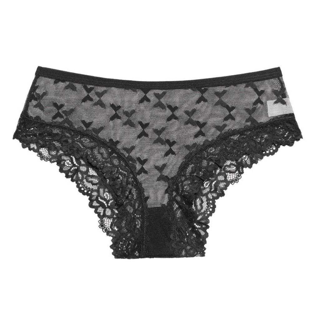 Seamless Lace Trim Briefs Transparent Women Lace Panties Breathable Sheer Mesh Underwear  Girls