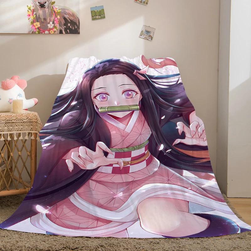 Anime Fleece Blanket Sofa Winter Warm A-Demon Slayer Bed Camping Custom Nap Fluffy Soft Blankets King Size Microfiber Bedding