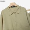 ZANZEA Elegant Women Outfits Lapel Neck Long Sleeve Blouse and Long Trousers Casual Two Piece Cargo Sets