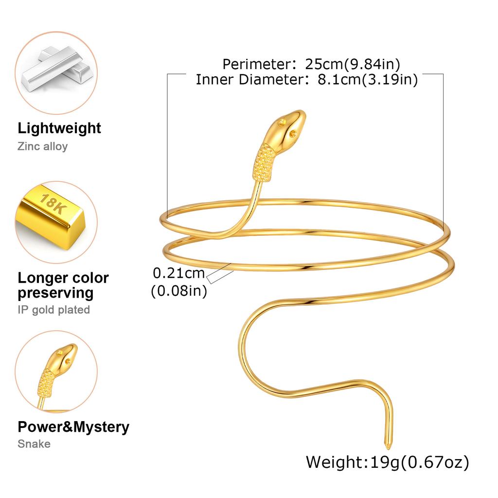 Vnox Snake Spiral  Arm Bracelet For Women, Simple Stainless Steel Cuff Armband, Fashion Armlet Jewelry Wholesale