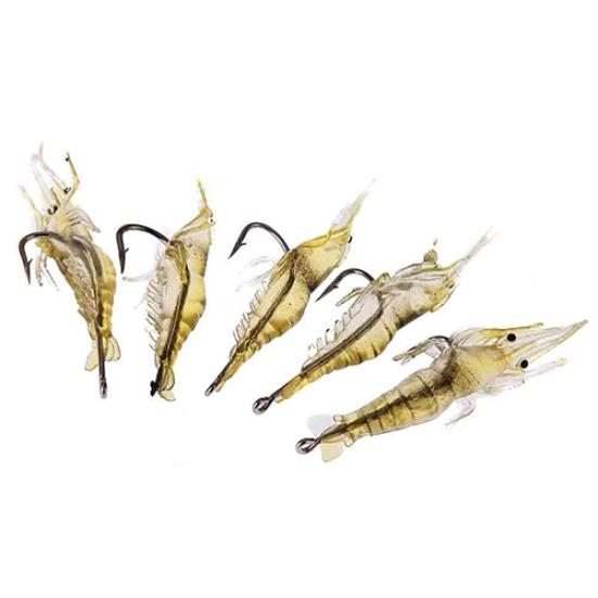 MUQZI Sports Accessory 5Pcs Fishing Lure Soft Lightweight Faux Vivid Shrimp Prawn Bait Hook Fishing Gear