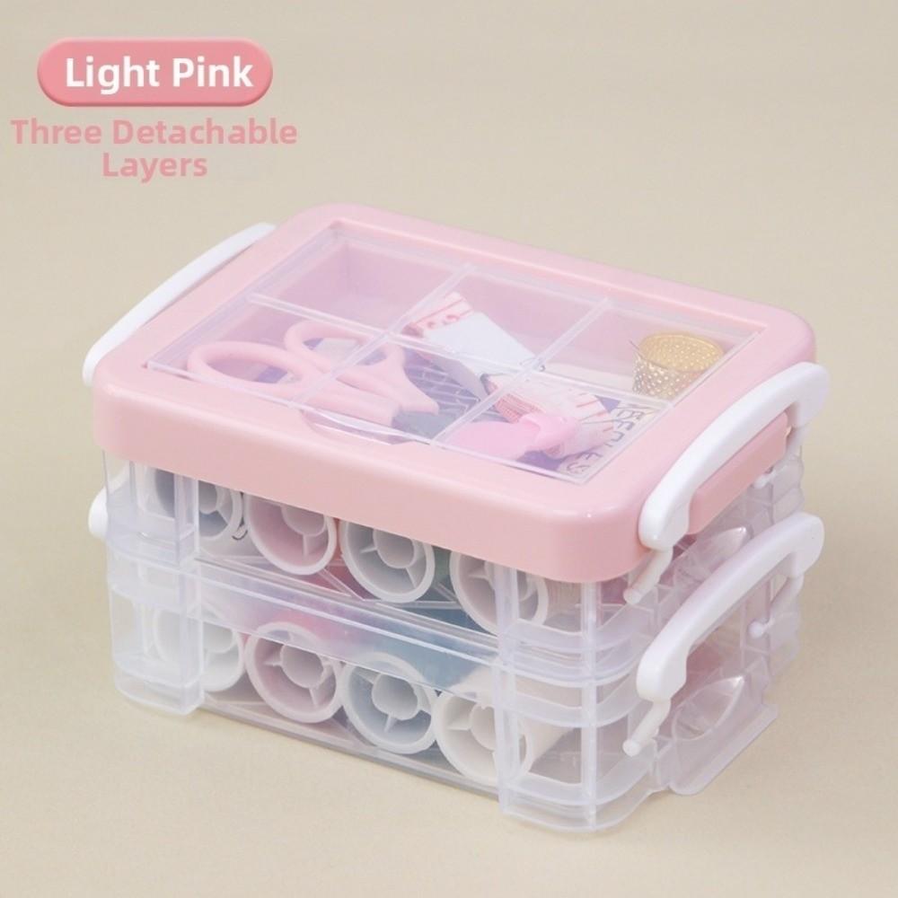18pcs Portable Needlework Box Three-Layer Sewing Kit Box Sewing Tool Kit Cross Stitching