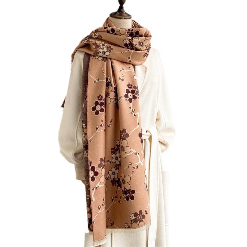 2024 jeseň/zima nová farba blokovaná imitácia kašmíru dámsky strapcový šál Zahustený teplý obojstranný žakárový vlnený šál