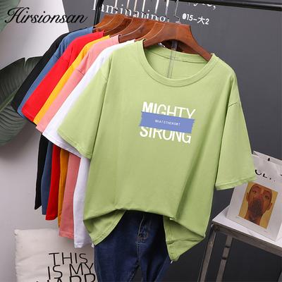 Hirsionsan Letter Printed Cotton T Shirts Women Summer New Korean Loose 100% Cotton Tees Female Plus Size Tops for Lady 2022