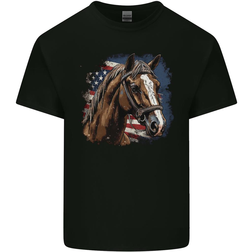 Equestrian Horse Riding Usa Flag Cooy Unisexs Light Cotton Tshirt