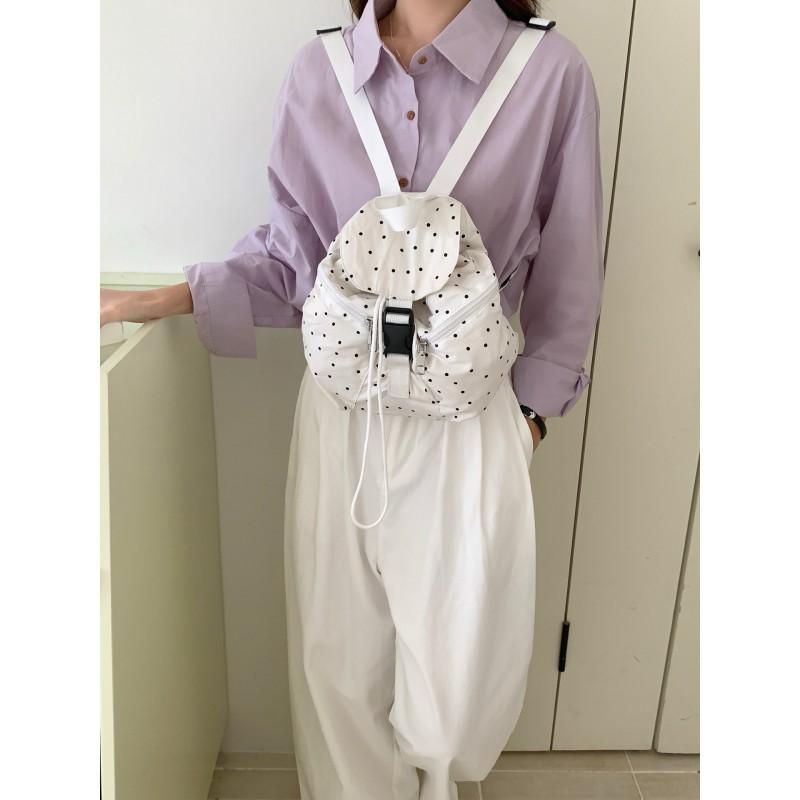 Womens Small Canvas Backpack With Polka Dot Star Print Casual Daypack Travel School Daily Use