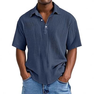 Summer Short Sleeve Polo Shirt Men Casual Button Pull On Solid Color Casual Polos Fashion Men's Clothing