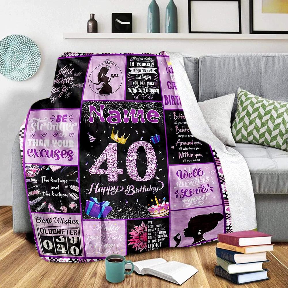 Happy 40Th Birthday Home Customize Your Name Blankets Comfortable Soft Lightweight Allseason Multipurpose Blanket For Picnics Sofas Offices Beds