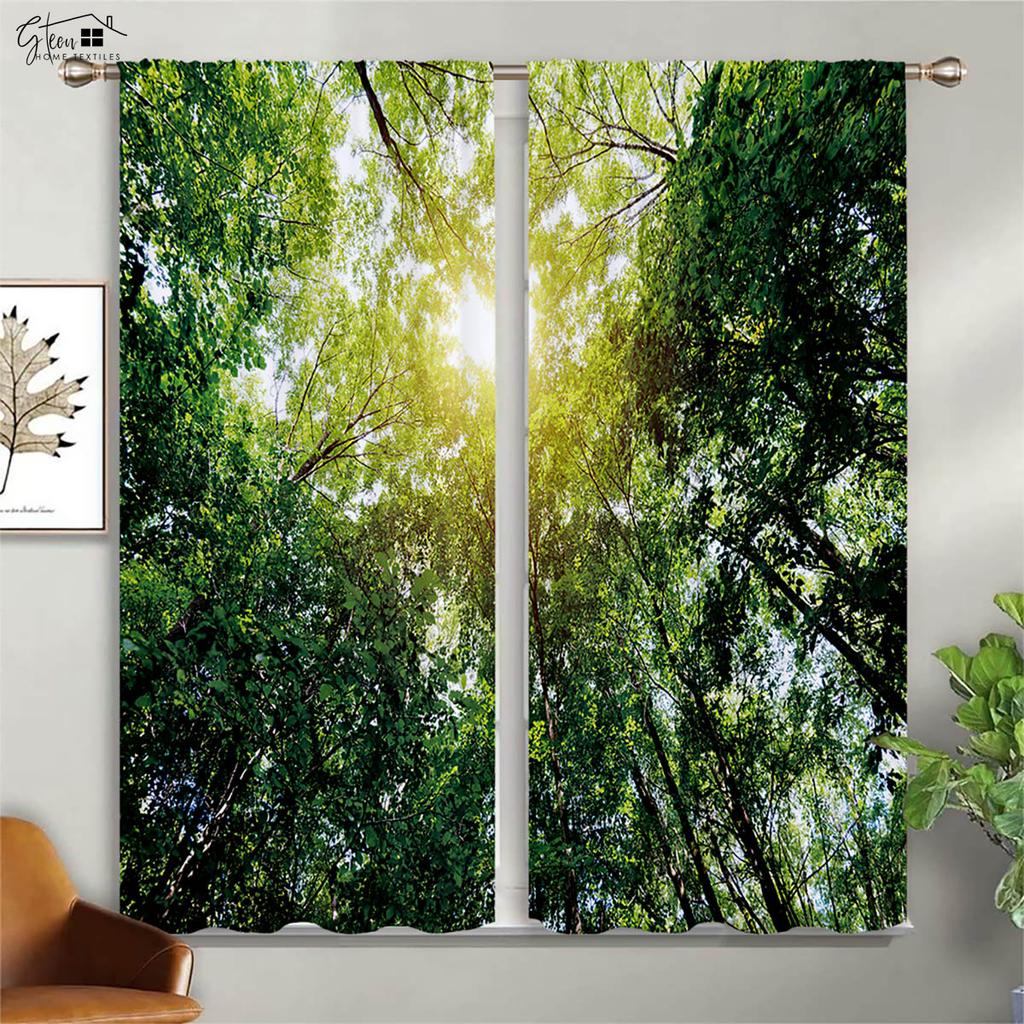 Forest Woods Scenery Curtains Green Sunshine Maple Leaves Winter Natural Life B&B Hotel Bedroom Living Room 3D Printing Curtains