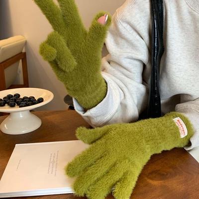 Candy Color Gloves Y2K Anti-cold Mittens Personality Soft Plush Finger Gloves  Gifts