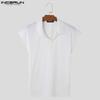INCERUN Men Stand Collar V Neck Short Sleeve T-Shirts Pinstripe Summer Tee Tops