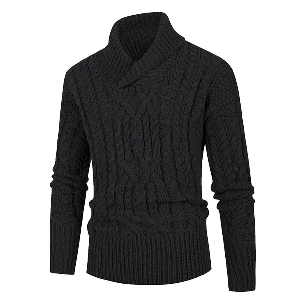 European And American Men's Knitting Pullover Hooded Top Slim Button Sweater