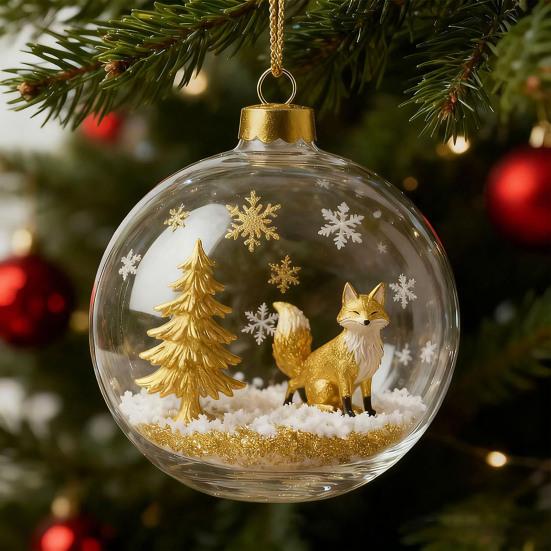 3D Wildlife Animal Christmas Ornaments Clear Plastic Xmas Ball Ornament Christmas