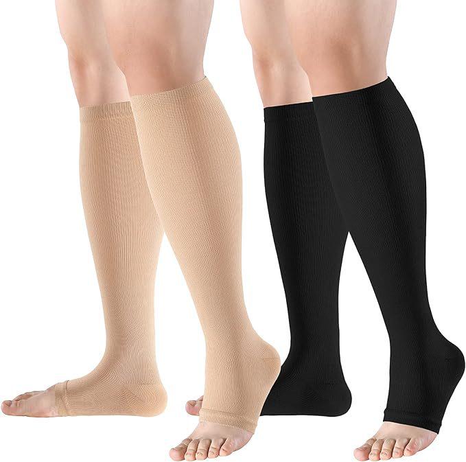 Unisex Open-Toe Knee-High Compression Socks, Double Set, Non-Slip Sports Pressure Socks