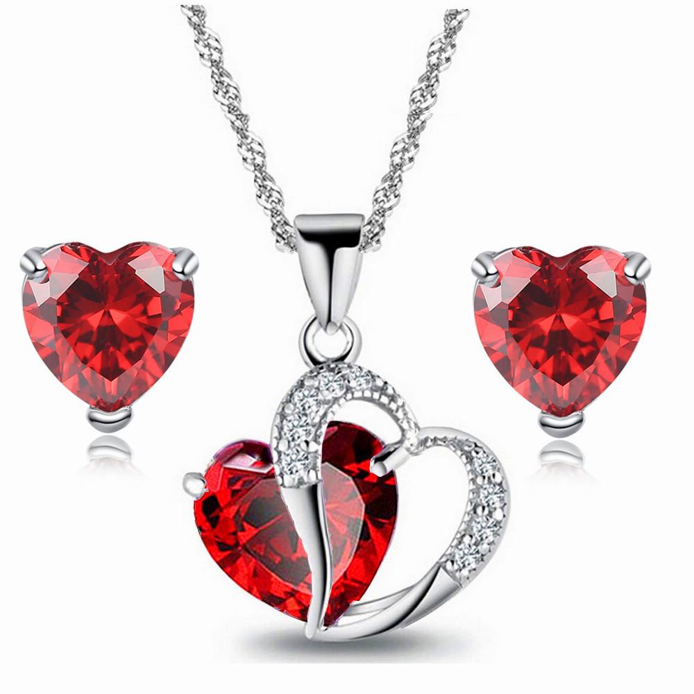 Heart-Shaped Bridal Jewelry Set: Crystal Zircon Necklace & Earrings