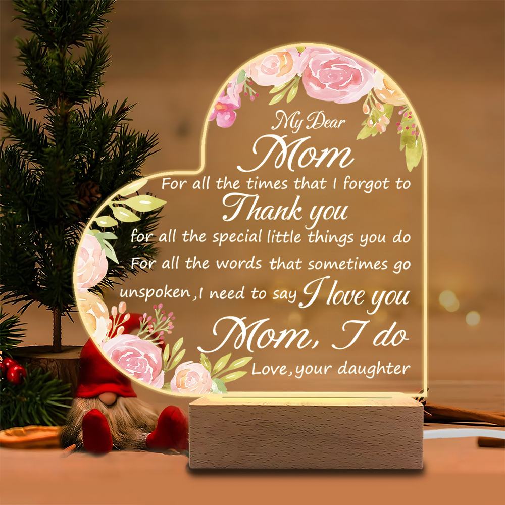 

Photography Accessories: Acrylic Luminous Ornament Gift for Mom, USB Wooden Base, Mother s Day Christmas Birthday Present Plastic чистый
