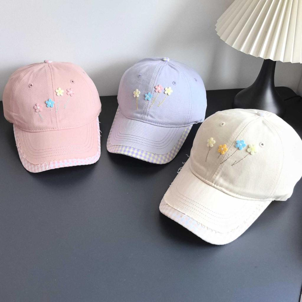 Small Fresh Flower Plaid Wide Brim Cap Summer Women's Versatile Sunshade Show Face Small Baseball Hat Tide