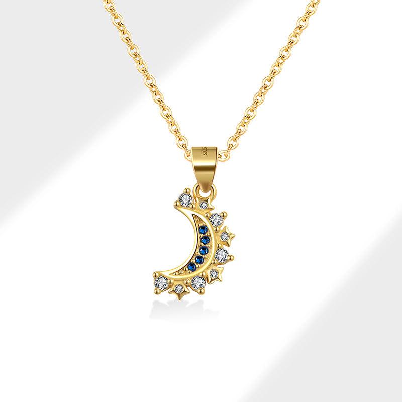 Fashion Jewelry Necklaces 925 Sterling Silver Sun and Moon Zircon Necklace for Couples Gold Plated Couple Necklaces for Lovers