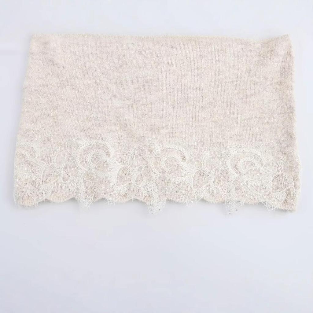 2025 Spring Women's Lace Trim V-Neck Reversible Knitted Pullover Sweater - Euro-American Style Fashion