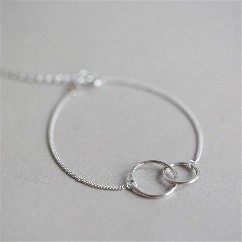 

Adjustable 925 Sterling Silver Double Circle Charm Bracelet & Bangle For Women Party Jewelry sl060