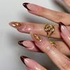 24PCS 3D Golden French False Nails Pink Blush Gradient Simple Star Patterns Press On Nails Sweet Almond Fake Nails Wearable Tips