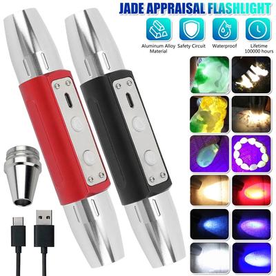 Lampe Torche d'Identification d'Expert Jade 6LEDs Blanc/Jaune/Rouge/Bleu/365nm/395nm UV Lampe de Poche Ultraviolet Gemmes Bijoux Détecteur d'Ambre