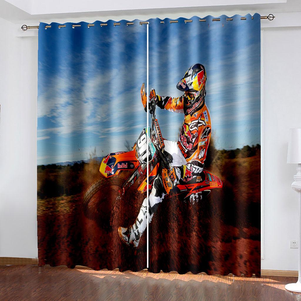 

Шторы с принтом мотоцикла, две независимые шторы слева и справа, полузатемняющие шторы для спальни, жалюзи на окна 200W240H(CM)79x95in&Rod Pocket