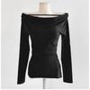 Korean Dongdaemun 2024 Women's Sexy One-Shoulder Slit Slim T-Shirt, Long-Sleeved & Feminine