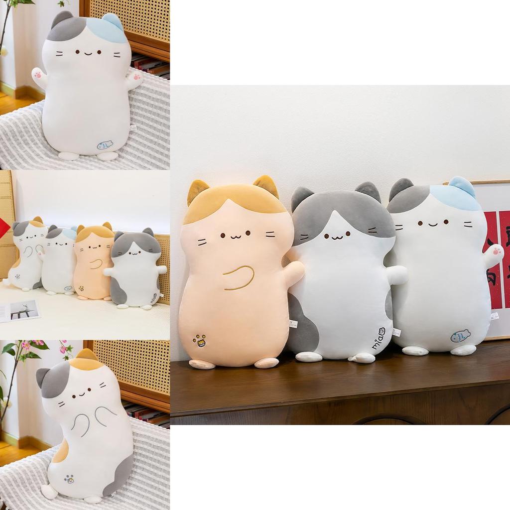 Cute Cartoon Tri Color Cat Plush Toy Pillow For Kids Bed And Nap Time Use