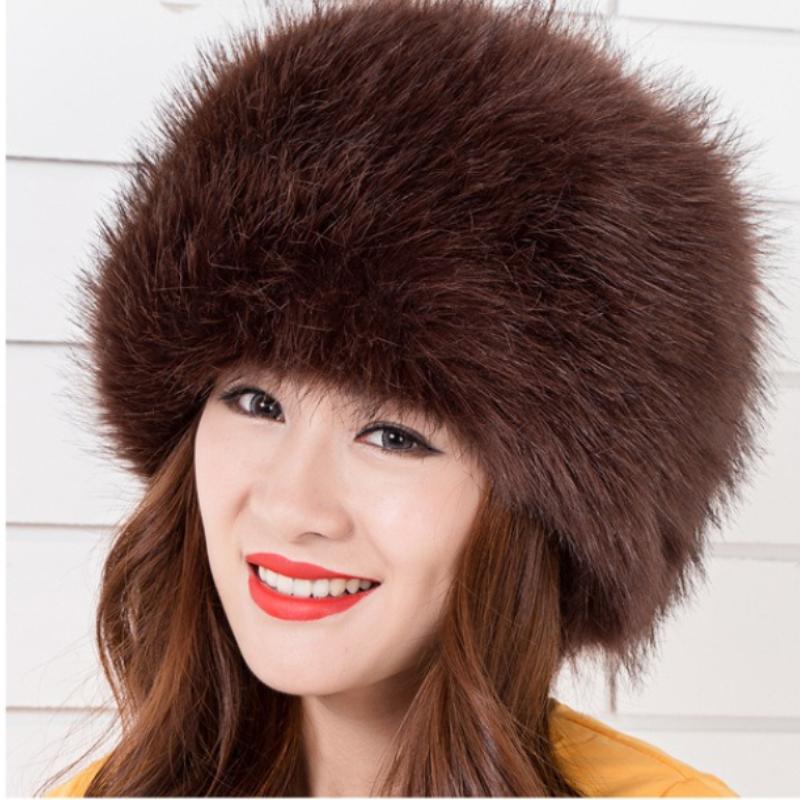 

Зимові жіночі товсті пухнасті шапки зі штучного хутра лисиці Пов’язка на голову Пухнасті широкі теплі шапки для лиж кавовий