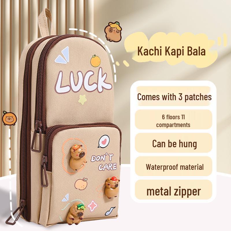 Capybara Girl Large Capacity Double-Layer Pencil Case with Double-Opening Window - Stylish & Unique.