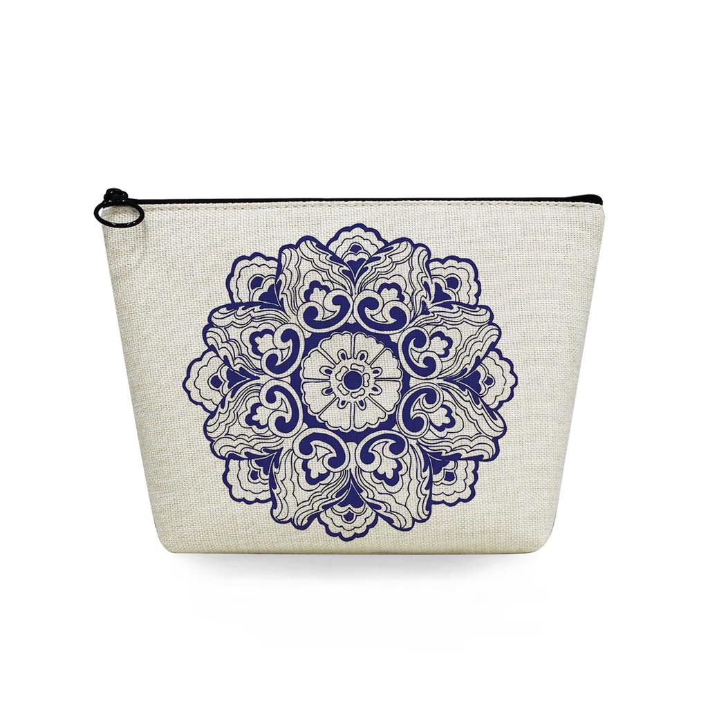 Women Blue and White Porcelain Print Cosmetic Bag Toiletries Organize Travel Storage Case 6750