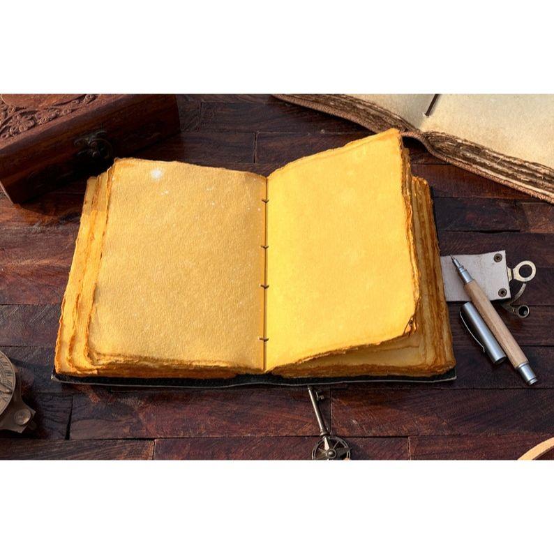 Angel Leather Journal - Handmade Leather Notebook • Grimoire Journal • Blank Book • Vintage Deckle Edges Paper • Special Gifts for Girls.