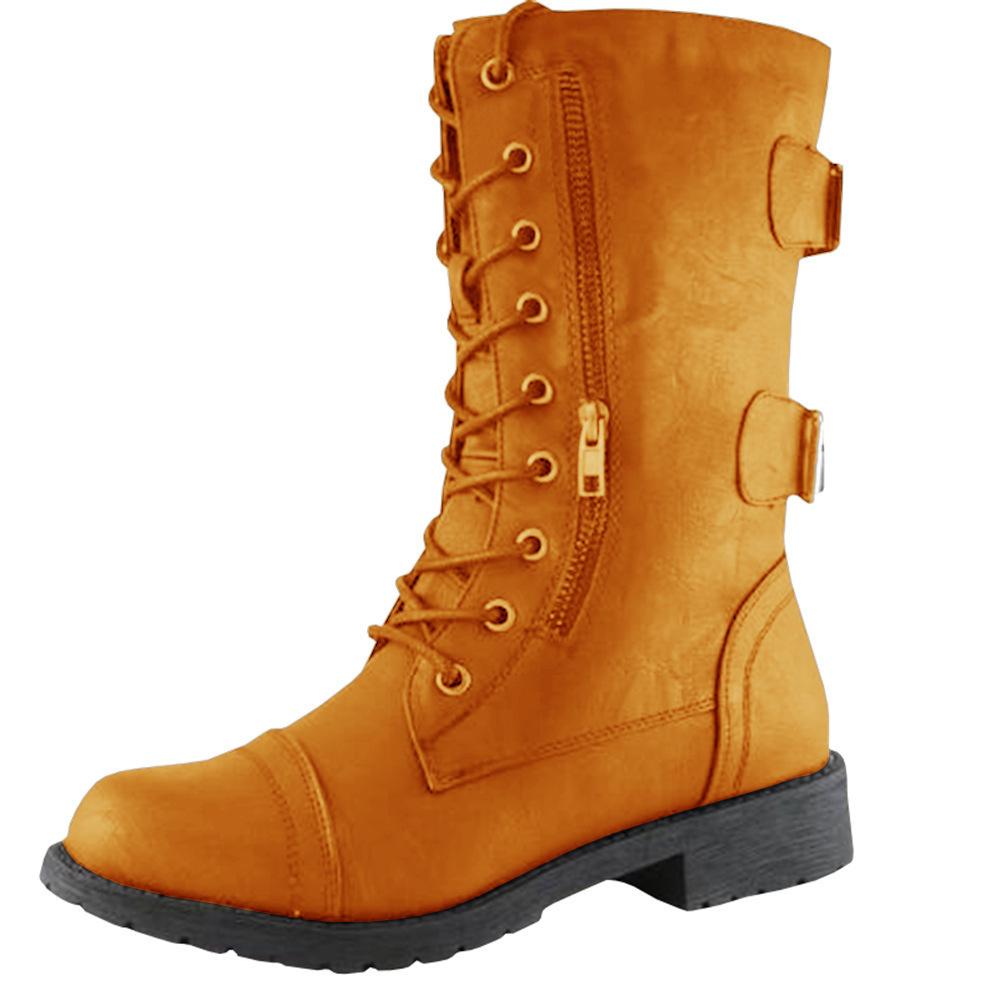 Autumn and Winter New Square Heel Low Heel Side Zipper Large Size Knight Boots