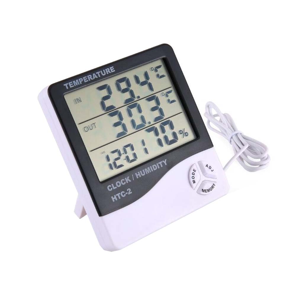 LCD Digital Temperature Humidity Meter HTC-2 Home Indoor Outdoor Hygrometer Thermometer Weather Station with Clock