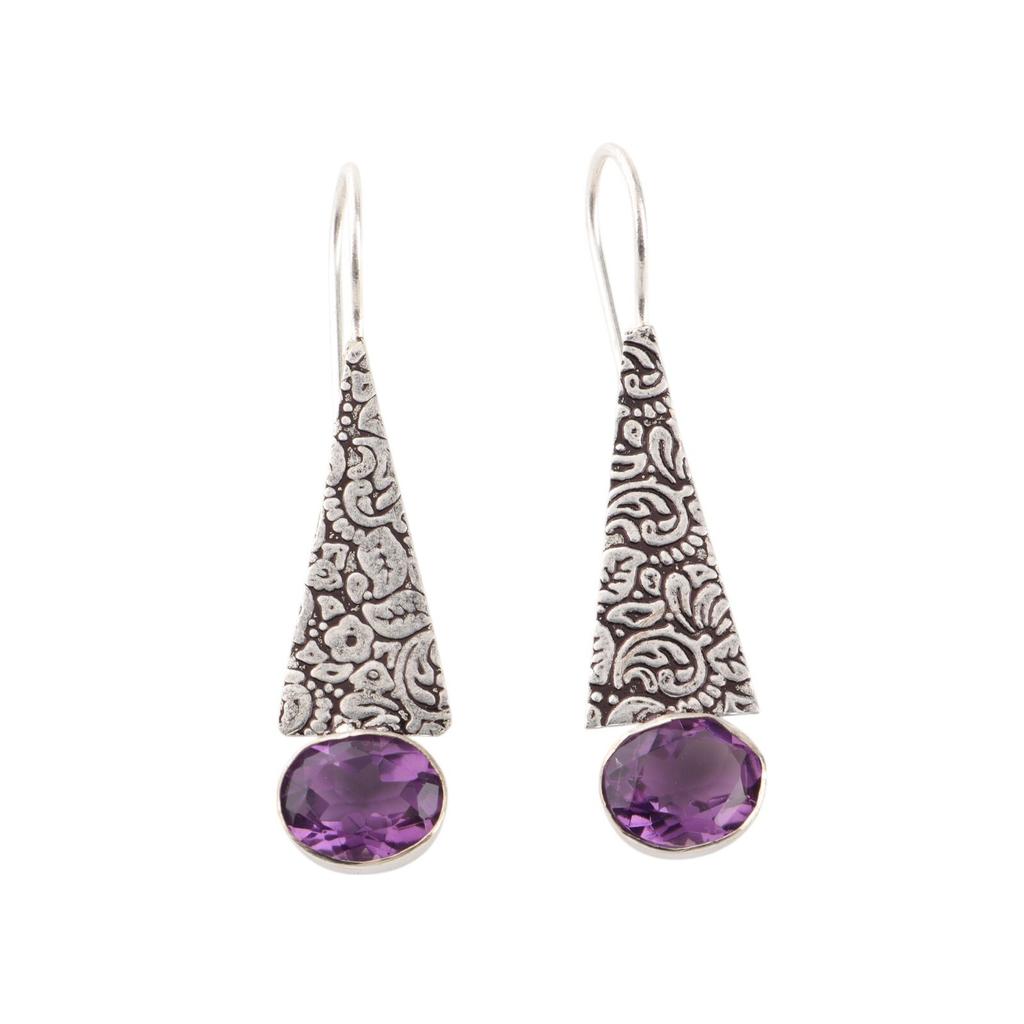 Natural Amethyst Gemstone 925 Sterling Silver Jewelry Handcrafted Earrings 1.9" EE-165-12