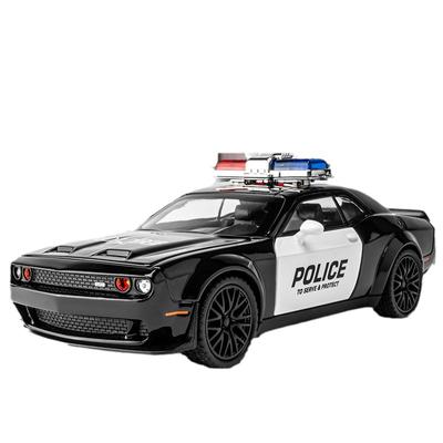 Modello di auto in lega Dodge Challenger SRT della polizia in scala 1/32, auto pressofusa, suono, luce, collezione per amanti delle auto, regalo di compleanno per bambini, giocattoli in metallo per ragazzi