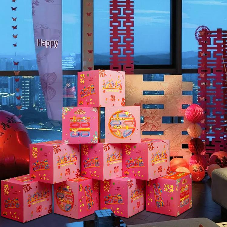 Double Happiness 3D Wedding Box Ornament - Perfect for Living Room and Bedroom Décor, Bridal Gift, and New Home Decoration