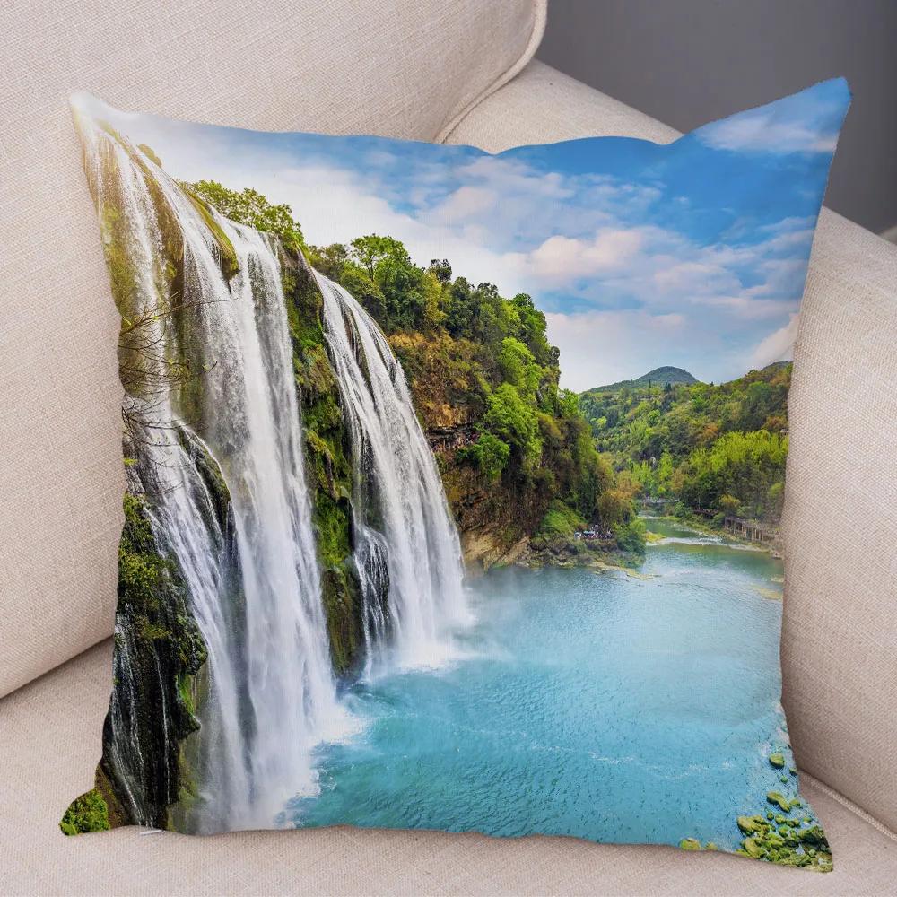 Waterfall Printed Pillow Case for Home Sofa Children Room Decor Beautiful Scenery Pillowcase Soft Plush Cushion Cover 45x45cm