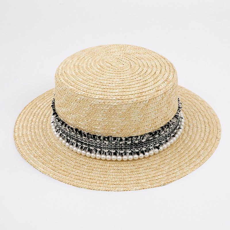 Straw straw hat French British Panama flat top straw hat woven women's summer vacation seaside beach top hat