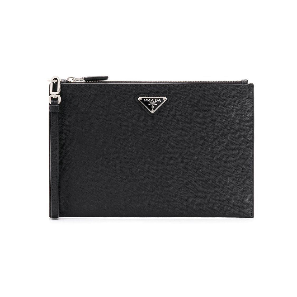 Prada Logo Horizontale Leren Clutch Tas Medium Zwart Heren clutch tas 2NH005-PN9-F0002 Basic Set (Bag+Dust Bag)