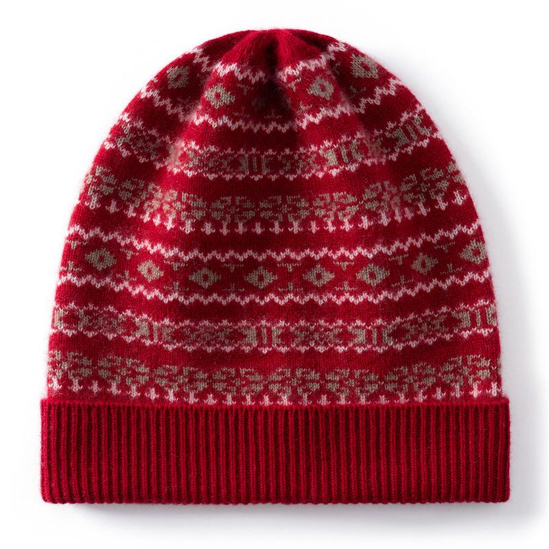 Autumn and winter new cashmere hat women's jacquard color matching casual ear protection warm windproof knitted hat fashionable and versatile