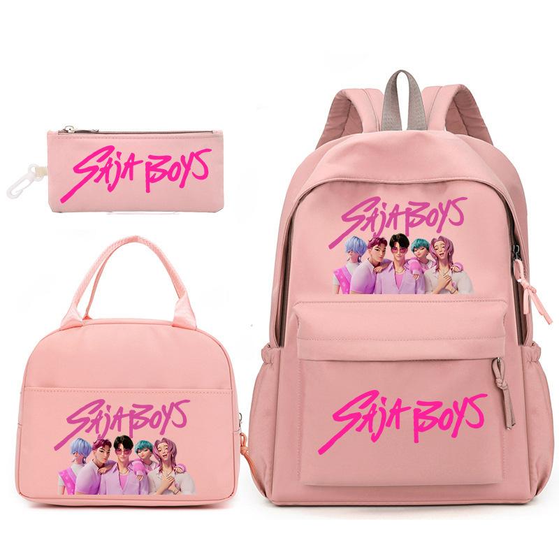 Kpop Anime Cartoon Printed Children'S School Bag Set Primary And Secondary School Student Pencil Bag College Meal Bag