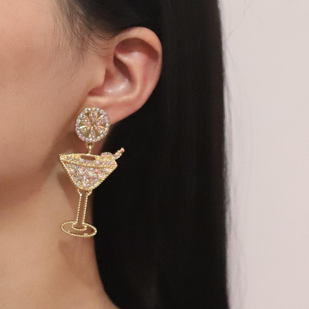 Cross-border New Creative Carnival Party Diamond-encrusted Fashion Wine Glass Shape Earrings, Super Flash Hollow Fashion Personalized Models