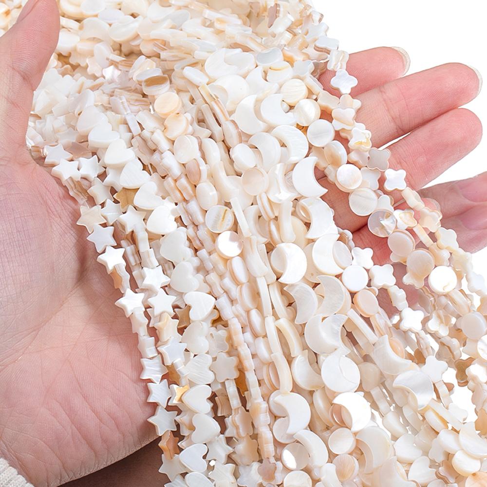 30-60pcs Natural Freshwater Shell Beads White Heart Star Moon Flower Shape Horseshoe Snail Beads For DIY Jewelry Making Beads