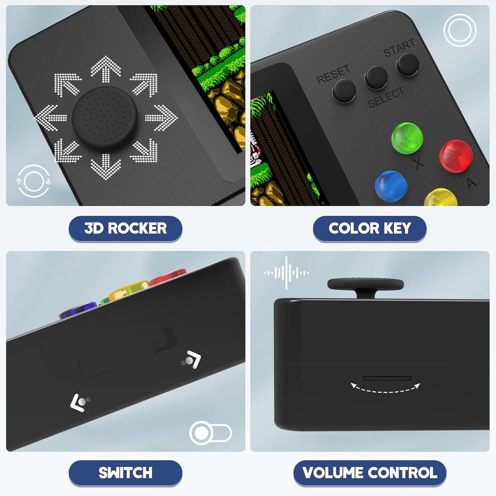 K9 3D Rocker Retro Handheld Game Console, 500 Classic FC Games, 2.4/2.8 Inche Screen Portable 800mAh Battery Rechargeable, Support TV & Two Players