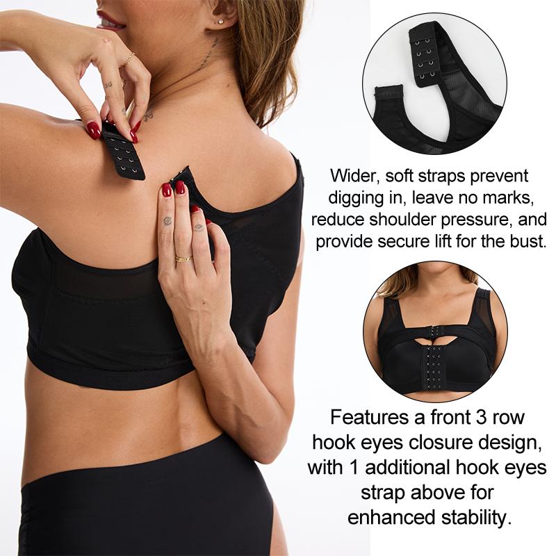 Women Shapewear Bra with Hooks Compression Push Up Underwear Front Closure Lingerie Back Support Sports Bra Post-Surgery Top